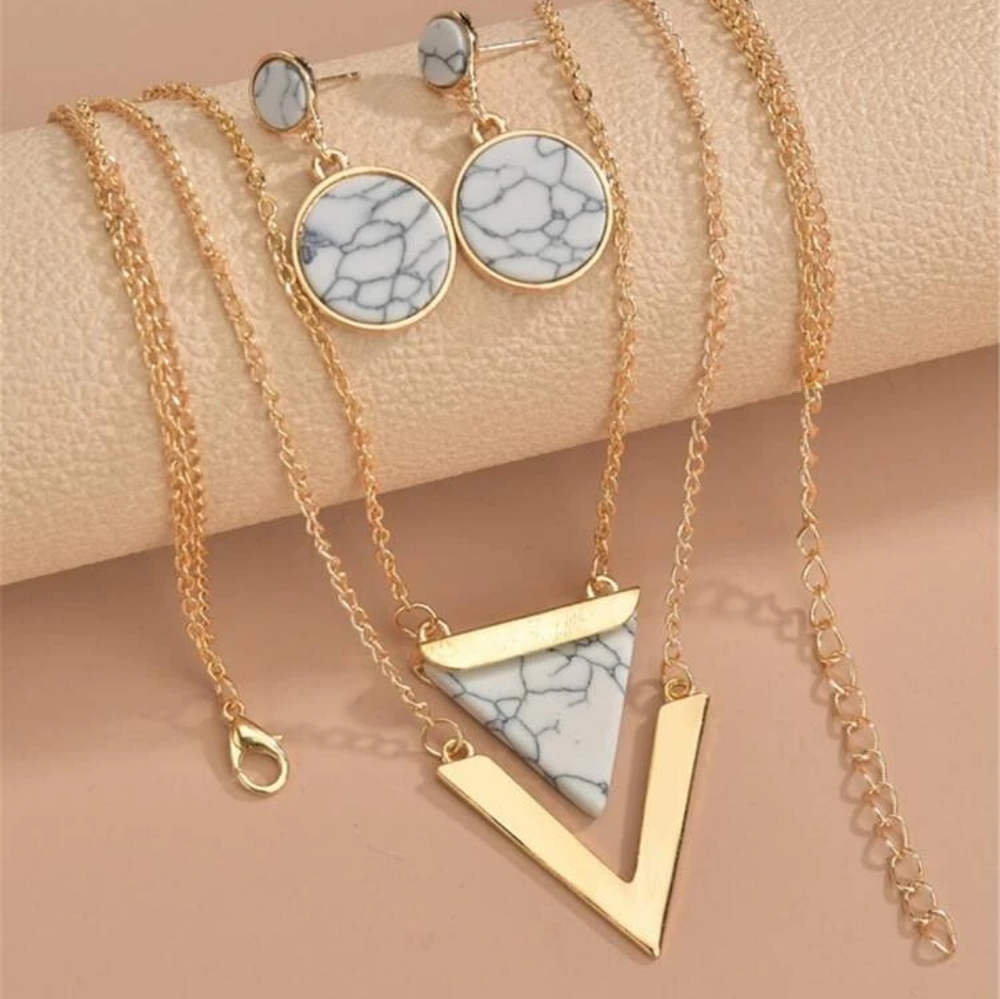 Marble geometric jewelry set - Picture 2 of 2